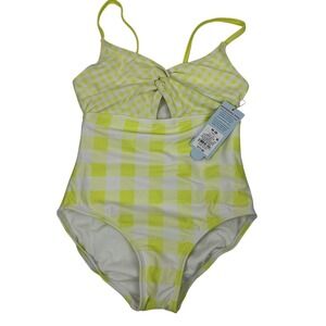 Cat & Jack Girls Gingham One Piece Swimsuit Yellow White Size M Kids